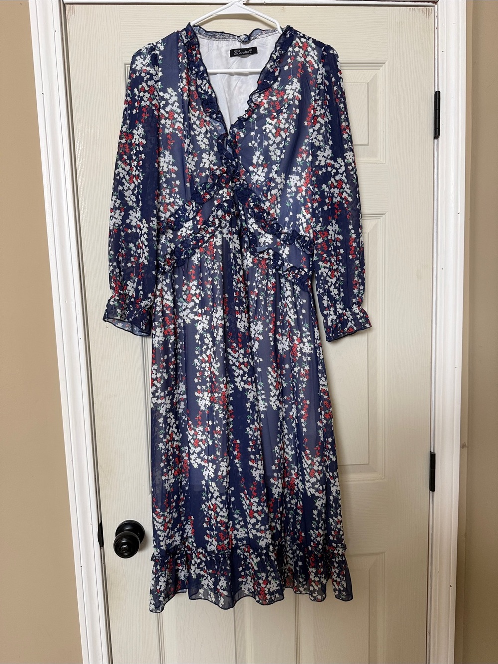 Simplee Apparel Navy Floral Ruffle Midi Dress